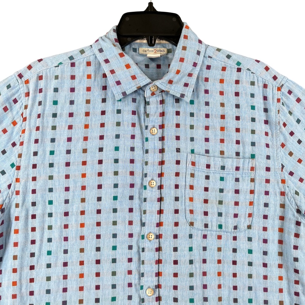 Carbon2Cobalt Geometric Button Down Shirt Mens M Blue Multi Cotton